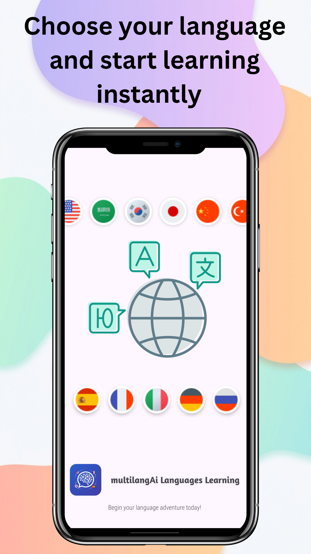 multilangAi choose your language screen