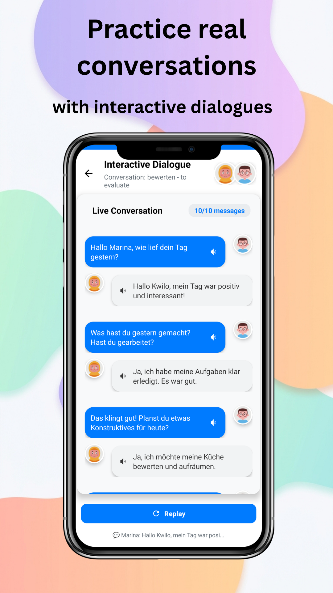 multilangAi interactive dialogue conversation screen